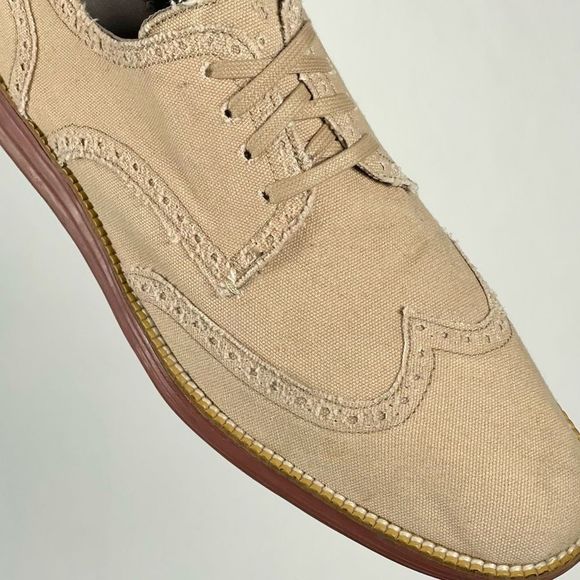 Cole Haan Grand.Øs Lunargrand Oxfords Mens 11 Tan Canvas Wingtip Brogues - Picture 4 of 10